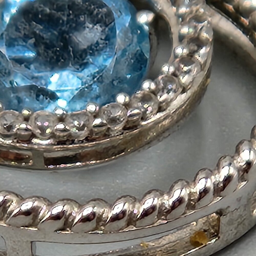 JWBR Sterling Silver 925 Pendant Necklace Floating Halo Blue Stone Accent 18" - Picture 3 of 10